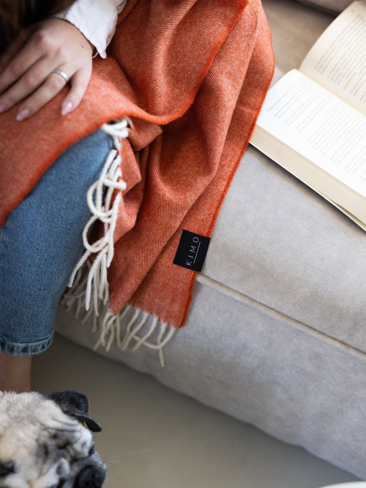 Koc Kimo Wool pomarańczowy - 100% wełna merino